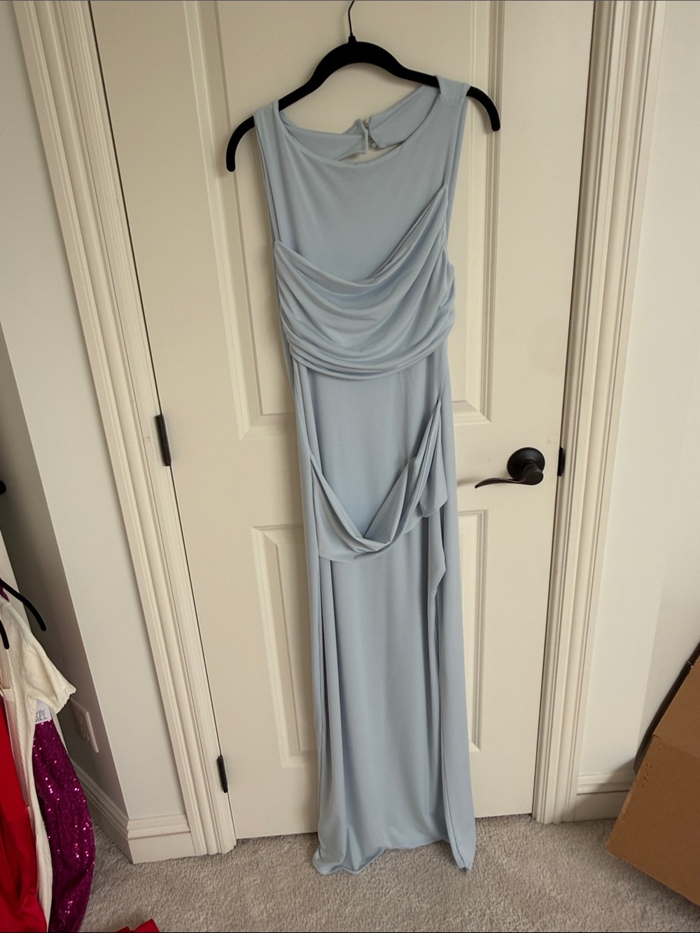 Meshki Pale Blue Draped Maxi Gown